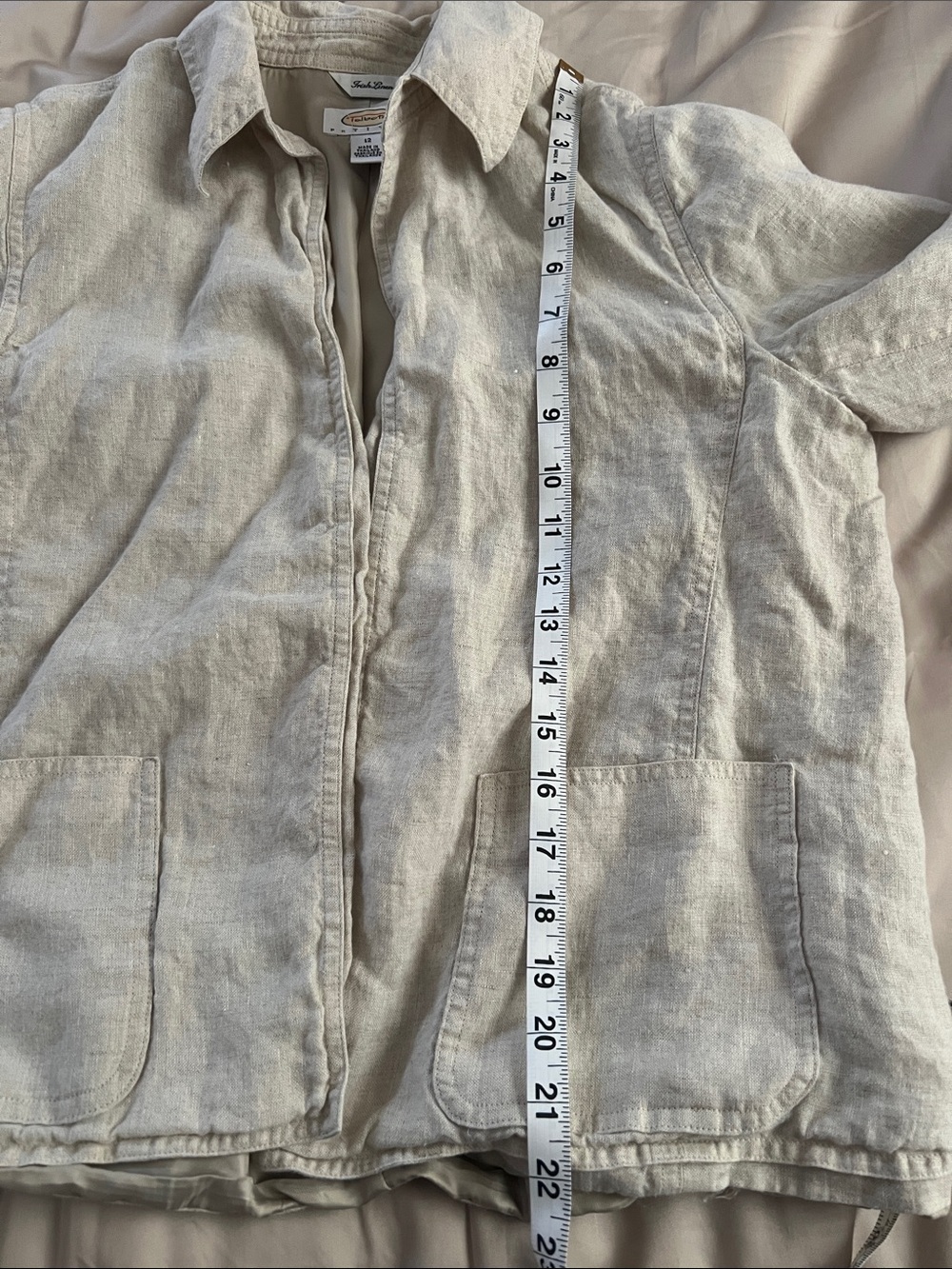 100% Linen Talbots Petites Open Front Jacket Blazer Natural Oatmeal Beige - Picture 7 of 7